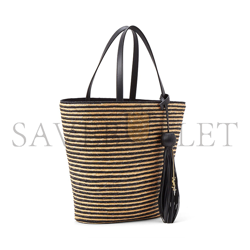 y*l Sa**t Lau*nt striped tote in raffia and leather 600308 (30*28*15cm)